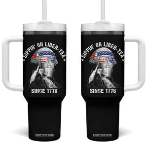 Funny George Washington Tumbler With Handle 4th Of July Sippin On Liber Tea Liberty American Flag 1776 TS10 One Size: 40 oz Black Print Your Wear