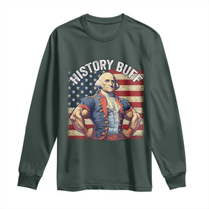 Funny George Washington Weightlifting History Buff Long Sleeve Shirt 4th of July Patriotic TS11 Dark Forest Green Print Your Wear