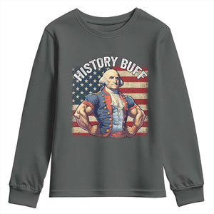 Funny George Washington Weightlifting History Buff Youth Sweatshirt 4th of July Patriotic TS11 Dark Heather Print Your Wear