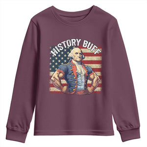 Funny George Washington Weightlifting History Buff Youth Sweatshirt 4th of July Patriotic TS11 Maroon Print Your Wear