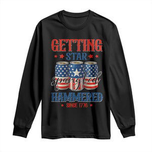 Funny Getting Star Spangled Hammered Since 1776 Long Sleeve Shirt 4th of July Beers American Flag TS11 Black Print Your Wear