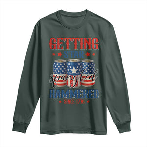 Funny Getting Star Spangled Hammered Since 1776 Long Sleeve Shirt 4th of July Beers American Flag TS11 Dark Forest Green Print Your Wear