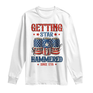 Funny Getting Star Spangled Hammered Since 1776 Long Sleeve Shirt 4th of July Beers American Flag TS11 White Print Your Wear