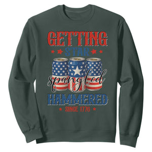 Funny Getting Star Spangled Hammered Since 1776 Sweatshirt 4th of July Beers American Flag TS11 Dark Forest Green Print Your Wear