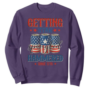 Funny Getting Star Spangled Hammered Since 1776 Sweatshirt 4th of July Beers American Flag TS11 Purple Print Your Wear