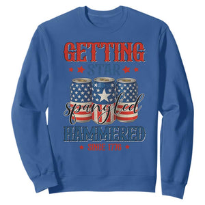 Funny Getting Star Spangled Hammered Since 1776 Sweatshirt 4th of July Beers American Flag TS11 Royal Blue Print Your Wear