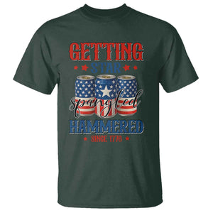 Funny Getting Star Spangled Hammered Since 1776 T Shirt 4th of July Beers American Flag TS11 Dark Forest Green Print Your Wear