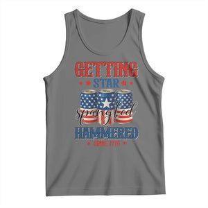 Funny Getting Star Spangled Hammered Since 1776 Tank Top 4th of July Beers American Flag TS11 Black Heather Print Your Wear