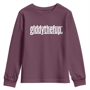 Funny Giddythefup Derby Day Youth Sweatshirt Derby Giddy Up Horse Racing TS11 Maroon Print Your Wear