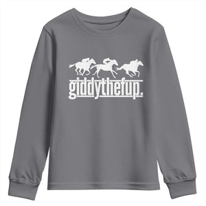 Funny Giddythefup Derby Day Youth Sweatshirt Vintage Giddy Up Horse Racing TS11 Print Your Wear