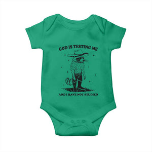Funny God Is Testing Me And I Have Not Studied Baby Onesie Cowboy Racoon TS11 Irish Green Print Your Wear