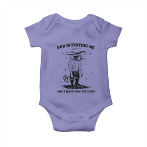 Funny God Is Testing Me And I Have Not Studied Baby Onesie Cowboy Racoon TS11 Violet Print Your Wear
