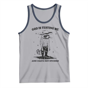 Funny God Is Testing Me And I Have Not Studied Tank Top Cowboy Racoon TS11 Athletic Heather Navy Print Your Wear