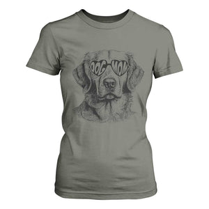 Funny Golden Retirever Dog Mom T Shirt For Women Heart Shaped Sunglasses TS11 Military Green Print Your Wear