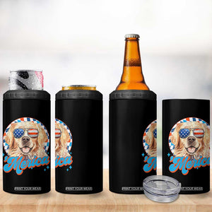 Funny Golden Retriever Merica 4 in 1 Can Cooler Tumbler 4th of July Dog Mom Dad Patriotic USA Retro 90s TS10 Print Your Wear