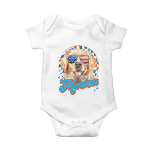 Funny Golden Retriever Merica Baby Onesie 4th of July Dog Mom Dad Patriotic USA Retro 90s TS10 White Print Your Wear
