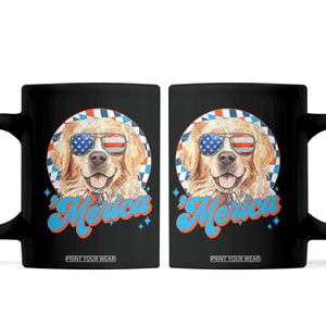 Funny Golden Retriever Merica Coffee Mug 4th of July Dog Mom Dad Patriotic USA Retro 90s TS10 Black Print Your Wear