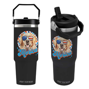 Funny Golden Retriever Merica Flip Straw Tumbler 4th of July Dog Mom Dad Patriotic USA Retro 90s TS10 One Size: 30 oz Black Print Your Wear