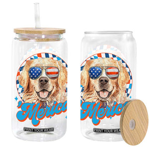 Funny Golden Retriever Merica Glass Can 4th of July Dog Mom Dad Patriotic USA Retro 90s TS10 Black Print Your Wear
