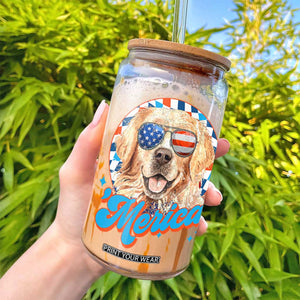 Funny Golden Retriever Merica Glass Can 4th of July Dog Mom Dad Patriotic USA Retro 90s TS10 Print Your Wear