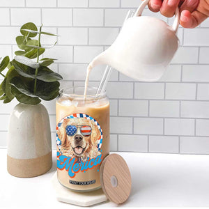 Funny Golden Retriever Merica Glass Can 4th of July Dog Mom Dad Patriotic USA Retro 90s TS10 Print Your Wear