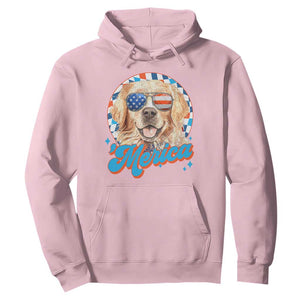 Funny Golden Retriever Merica Hoodie 4th of July Dog Mom Dad Patriotic USA Retro 90s TS10 Light Pink Print Your Wear