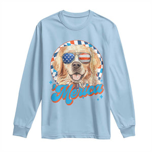 Funny Golden Retriever Merica Long Sleeve Shirt 4th of July Dog Mom Dad Patriotic USA Retro 90s TS10 Light Blue Print Your Wear