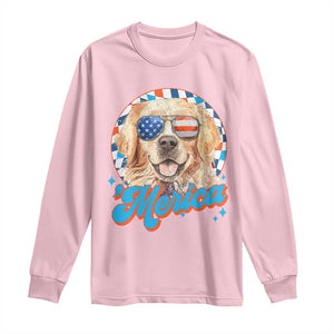Funny Golden Retriever Merica Long Sleeve Shirt 4th of July Dog Mom Dad Patriotic USA Retro 90s TS10 Light Pink Print Your Wear