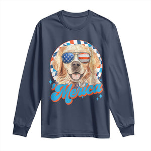 Funny Golden Retriever Merica Long Sleeve Shirt 4th of July Dog Mom Dad Patriotic USA Retro 90s TS10 Navy Print Your Wear