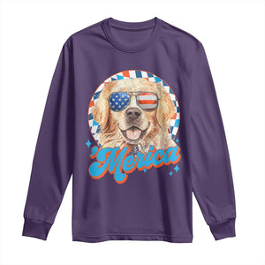 Funny Golden Retriever Merica Long Sleeve Shirt 4th of July Dog Mom Dad Patriotic USA Retro 90s TS10 Purple Print Your Wear