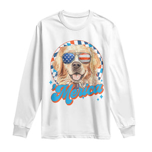 Funny Golden Retriever Merica Long Sleeve Shirt 4th of July Dog Mom Dad Patriotic USA Retro 90s TS10 White Print Your Wear