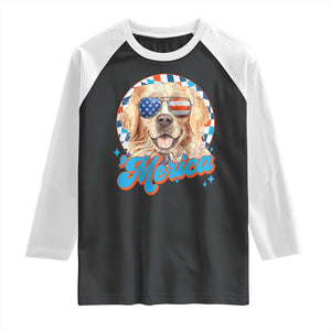 Funny Golden Retriever Merica Raglan Shirt 4th of July Dog Mom Dad Patriotic USA Retro 90s TS10 Black White Print Your Wear