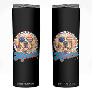 Funny Golden Retriever Merica Skinny Tumbler 4th of July Dog Mom Dad Patriotic USA Retro 90s TS10 Black Print Your Wear