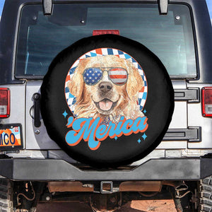 Funny Golden Retriever Merica Spare Tire Cover 4th of July Dog Mom Dad Patriotic USA Retro 90s TS10 No hole Black Print Your Wear