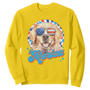 Funny Golden Retriever Merica Sweatshirt 4th of July Dog Mom Dad Patriotic USA Retro 90s TS10 Daisy Print Your Wear