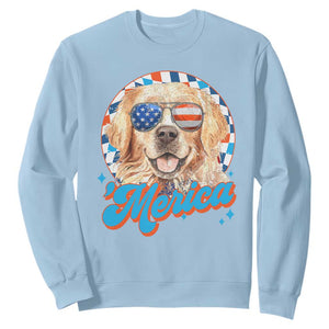 Funny Golden Retriever Merica Sweatshirt 4th of July Dog Mom Dad Patriotic USA Retro 90s TS10 Light Blue Print Your Wear