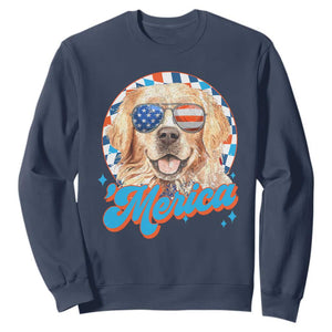 Funny Golden Retriever Merica Sweatshirt 4th of July Dog Mom Dad Patriotic USA Retro 90s TS10 Navy Print Your Wear