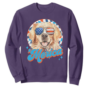 Funny Golden Retriever Merica Sweatshirt 4th of July Dog Mom Dad Patriotic USA Retro 90s TS10 Purple Print Your Wear