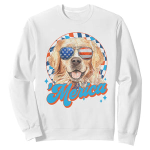 Funny Golden Retriever Merica Sweatshirt 4th of July Dog Mom Dad Patriotic USA Retro 90s TS10 White Print Your Wear