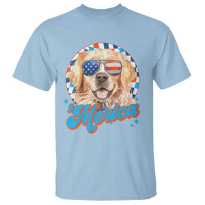 Funny Golden Retriever Merica T Shirt 4th of July Dog Mom Dad Patriotic USA Retro 90s TS10 Light Blue Print Your Wear