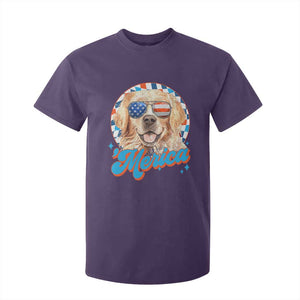 Funny Golden Retriever Merica T Shirt For Kid 4th of July Dog Mom Dad Patriotic USA Retro 90s TS10 Purple Print Your Wear