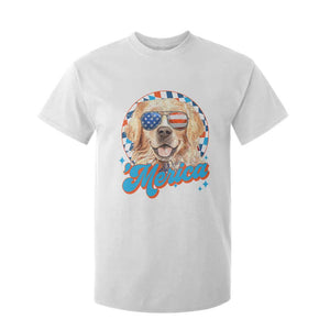 Funny Golden Retriever Merica T Shirt For Kid 4th of July Dog Mom Dad Patriotic USA Retro 90s TS10 White Print Your Wear