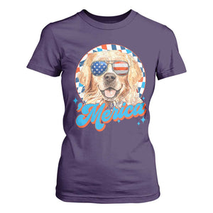 Funny Golden Retriever Merica T Shirt For Women 4th of July Dog Mom Dad Patriotic USA Retro 90s TS10 Purple Print Your Wear