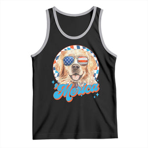 Funny Golden Retriever Merica Tank Top 4th of July Dog Mom Dad Patriotic USA Retro 90s TS10 Black Athletic Heather Print Your Wear