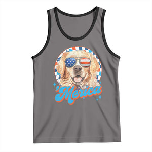 Funny Golden Retriever Merica Tank Top 4th of July Dog Mom Dad Patriotic USA Retro 90s TS10 Deep Heather Black Print Your Wear