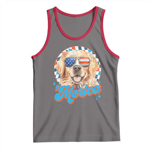 Funny Golden Retriever Merica Tank Top 4th of July Dog Mom Dad Patriotic USA Retro 90s TS10 Deep Heather Red Print Your Wear