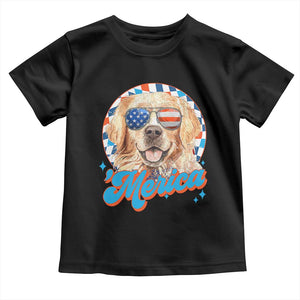 Funny Golden Retriever Merica Toddler T Shirt 4th of July Dog Mom Dad Patriotic USA Retro 90s TS10 Black Print Your Wear