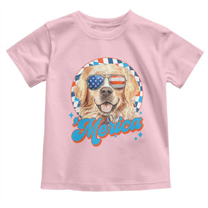 Funny Golden Retriever Merica Toddler T Shirt 4th of July Dog Mom Dad Patriotic USA Retro 90s TS10 Light Pink Print Your Wear