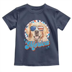 Funny Golden Retriever Merica Toddler T Shirt 4th of July Dog Mom Dad Patriotic USA Retro 90s TS10 Navy Print Your Wear