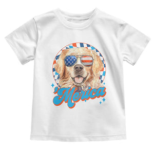 Funny Golden Retriever Merica Toddler T Shirt 4th of July Dog Mom Dad Patriotic USA Retro 90s TS10 White Print Your Wear